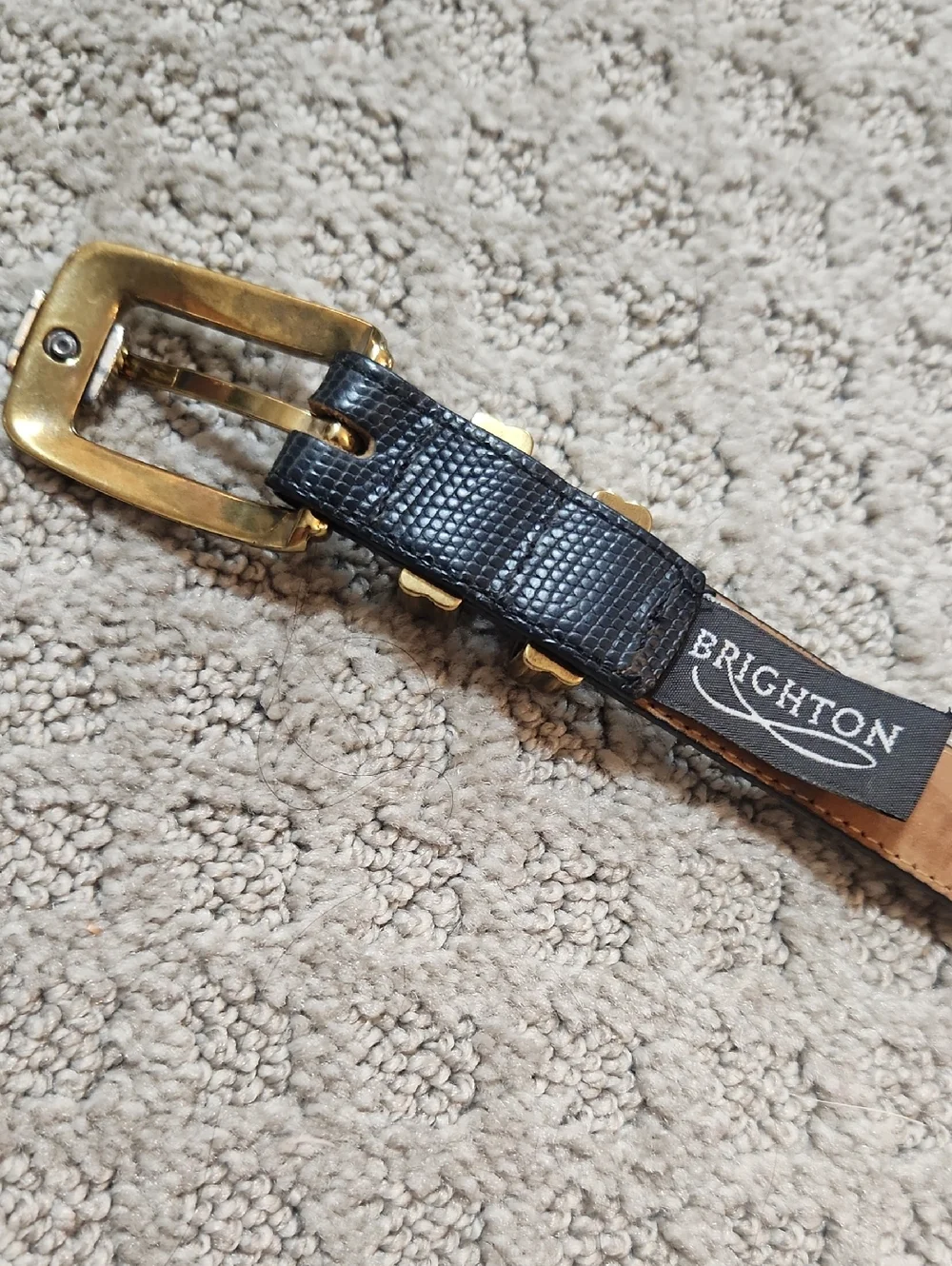 Brighton Black Embossed Leather Belt With Mixed Metal Gold & Silver Buckle